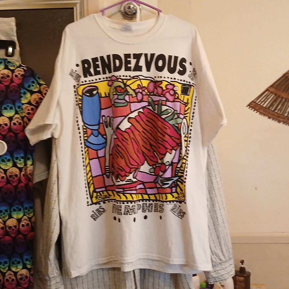 Rendezvous‎ Ribs Memphis White Tee Shirt, Sz.XL